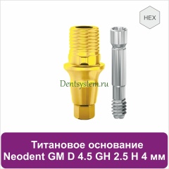 Титановое основание с шестигранником для Neodent Grand Morse D 4.5 GH 2.5 H 4 мм (арт. 23TBH45254G)