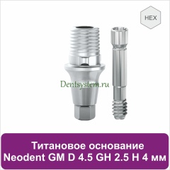 Титановое основание с шестигранником для Neodent Grand Morse D 4.5 GH 2.5 H 4 мм (арт. 23TBH45254)