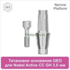 Титановое основание с шестигранником для Nobel Active CC NP совместимое с GEO [D 4.2; GH 3.0; H 5.5 мм] (арт. 07TBGMH3530N)