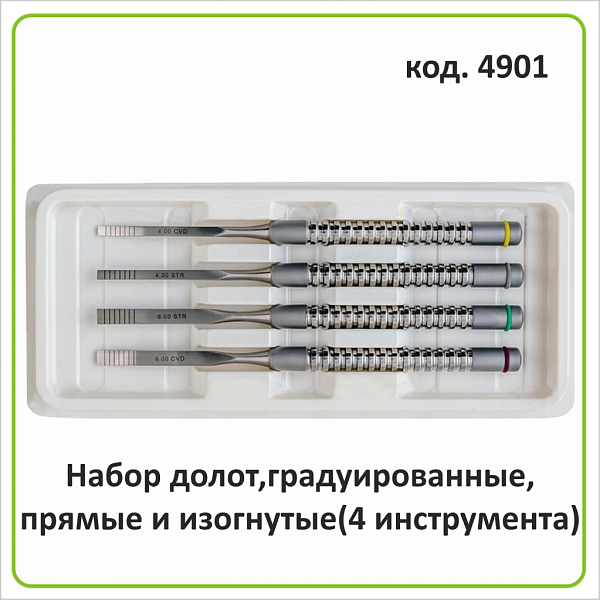 4901 Набор долот,градуированные,прямые и изогнутые(4 инструмента)