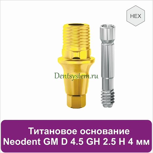 Титановое основание с шестигранником для Neodent Grand Morse D 4.5 GH 2.5 H 4 мм (арт. 23TBH45254G)