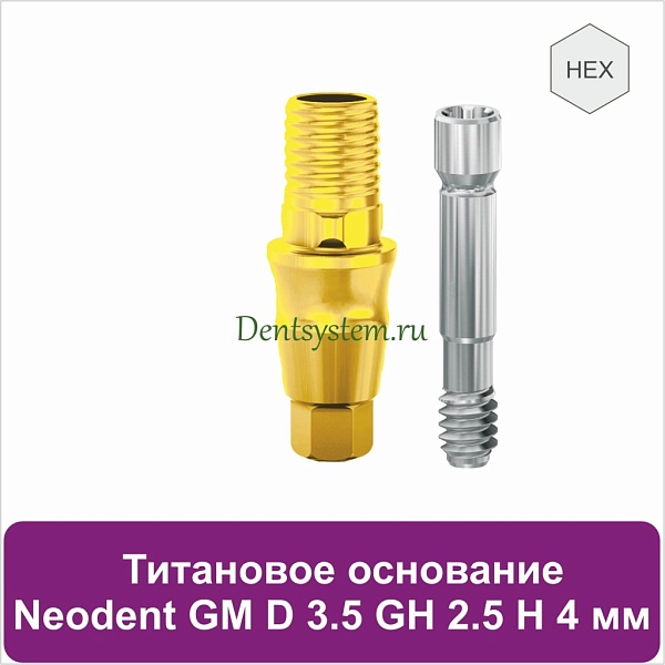 Титановое основание с шестигранником для Neodent Grand Morse D 3.5 GH 2.5 H 4 мм (арт. 23TBH35254G)
